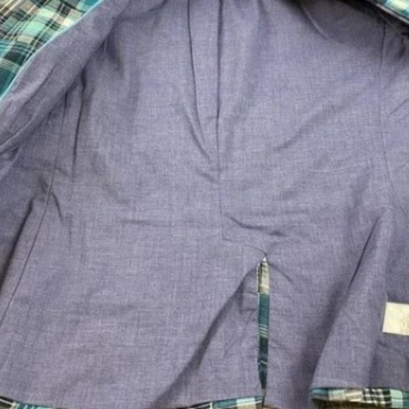 TALBOTS Plaid Madras Quilted Turquoise, White & Black Blazer Jacket SZ 10 & 12 - Picture 9 of 12